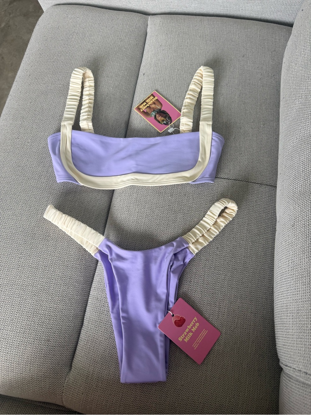 NWT Lilac & Cream Bikini Set with Ruched Straps